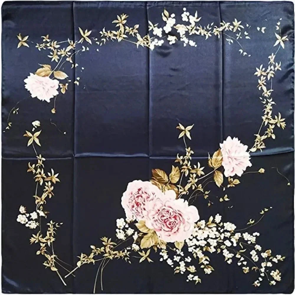 NWOT Navy Blue Floral Silk-Feel Scarf
